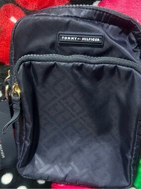 Tommy Hilfiger Black Nylon Messenger Crossbody with Gold Hardware